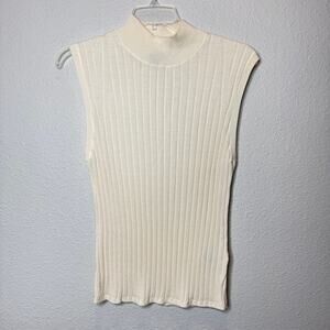 Banana Republic 100% Merino Wool Cream Mock Neck Rib Sleeveless Top X-Large